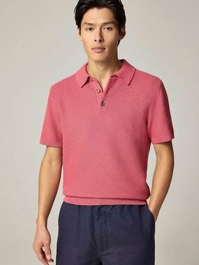 J. Crew Pink Textured Short-Sleeve Polo